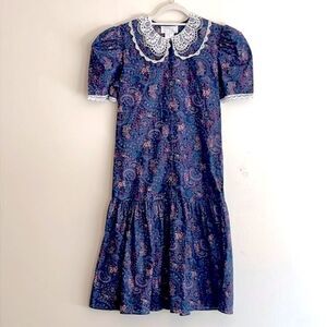 Gunne Sax Paisley drop waist button down lace dress paisley cottagecore sz 10